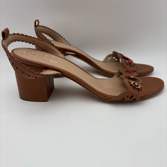 Tory Burch Tan Heels with Floral Accents - Picture 4 of 10